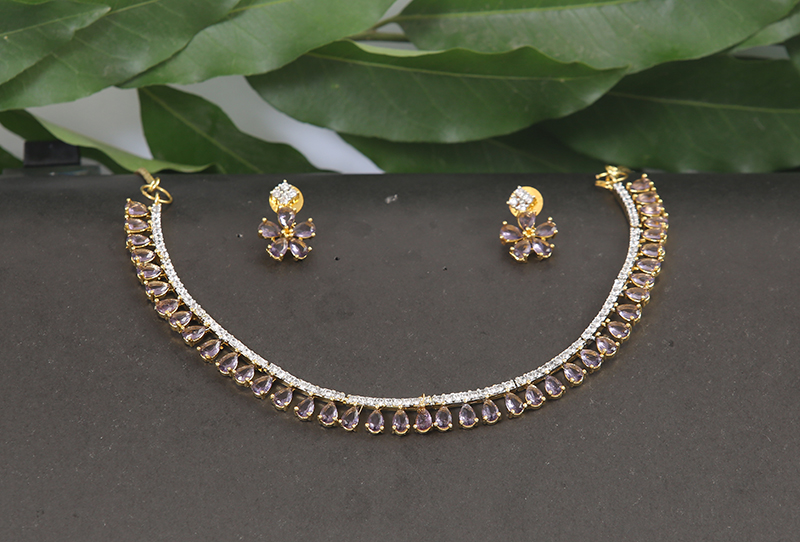 Black Stone Necklace Set with White CZ