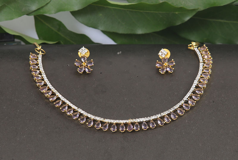 Black Stone Necklace Set with White CZ