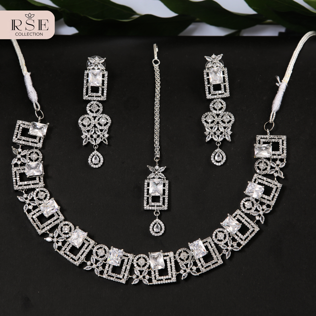 Wedding Silver Plated Necklace Set with Circular Design