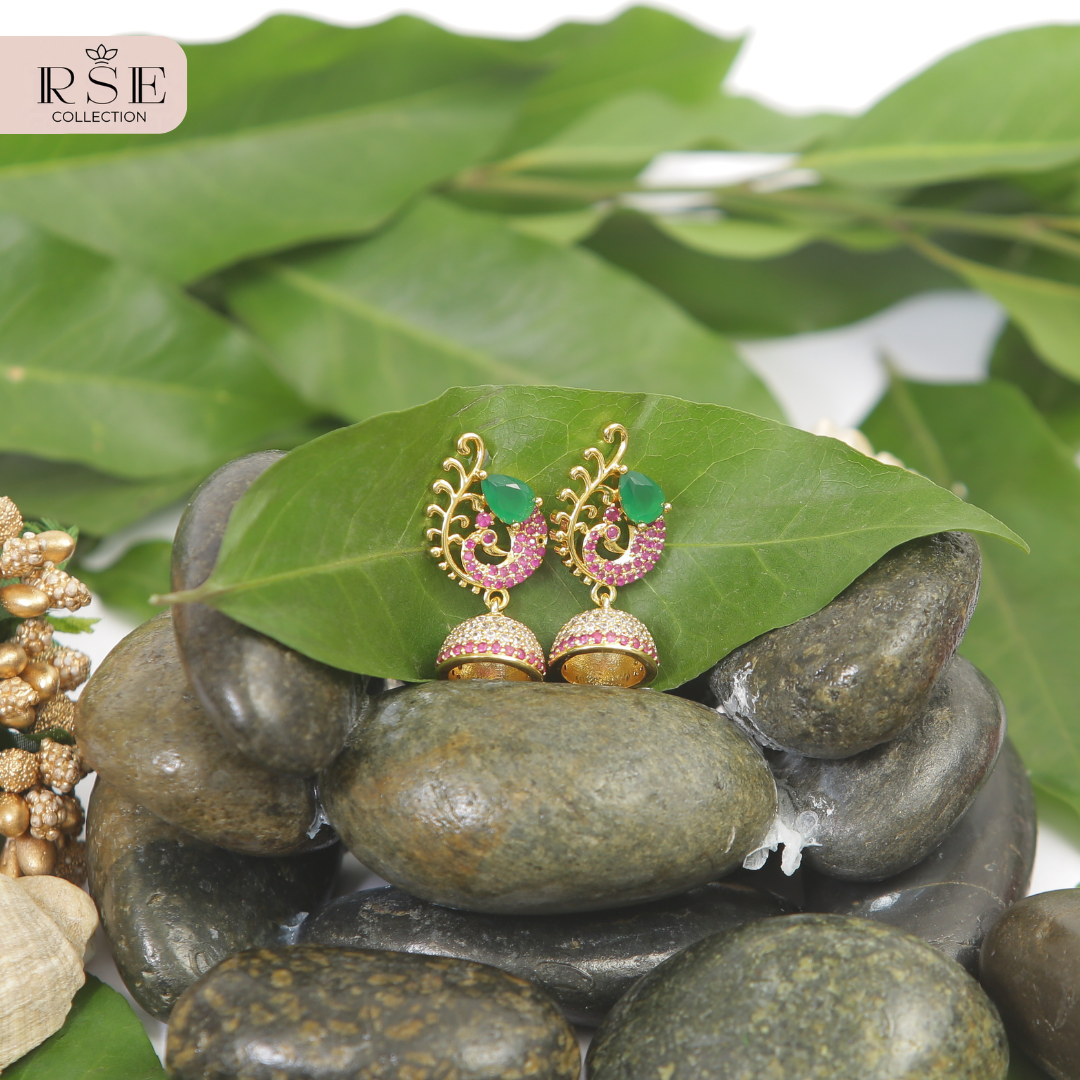 Designer Multicolor Stone Gold Plated Jhumka Earrings