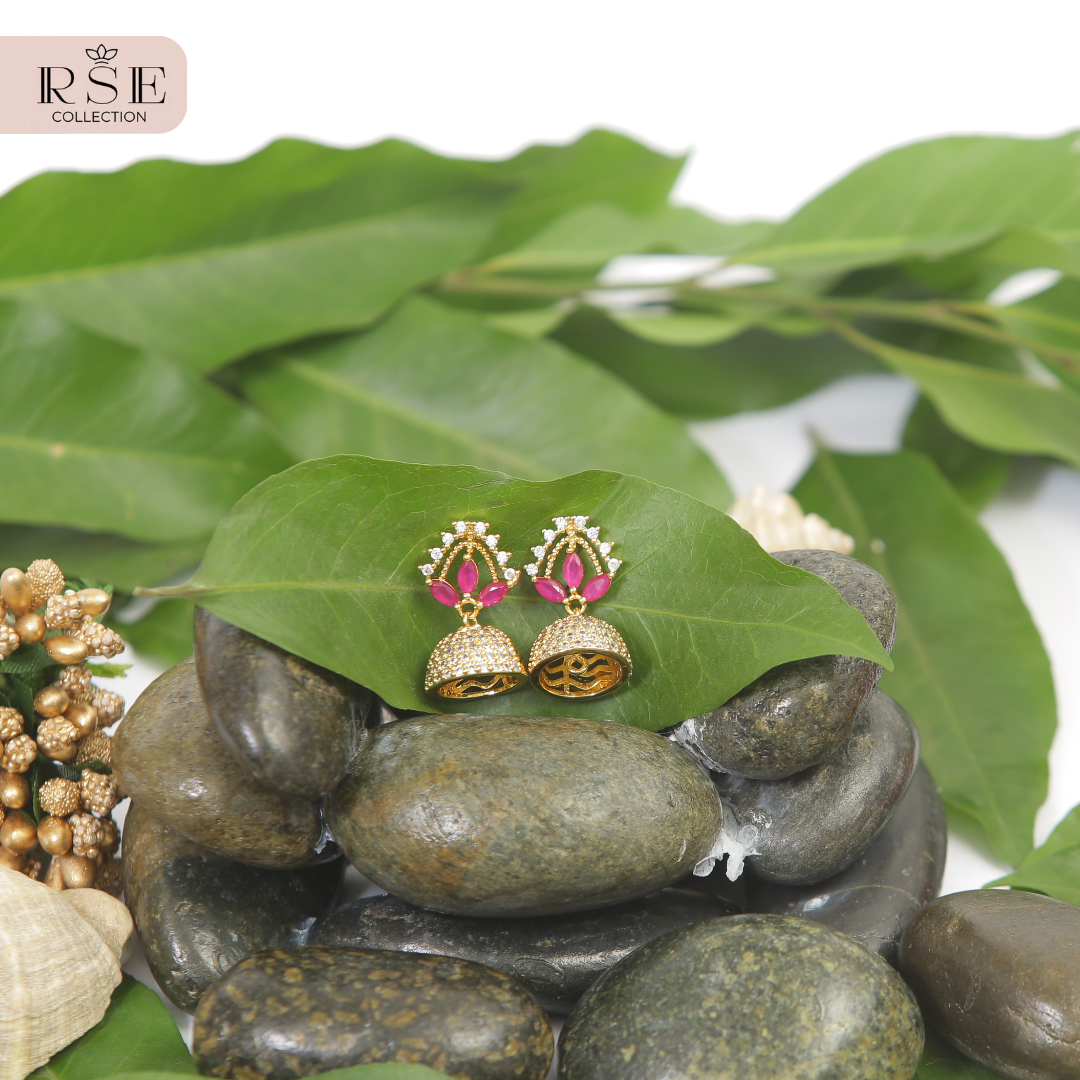 Gold Plated Jhumka Earrings - Image 2