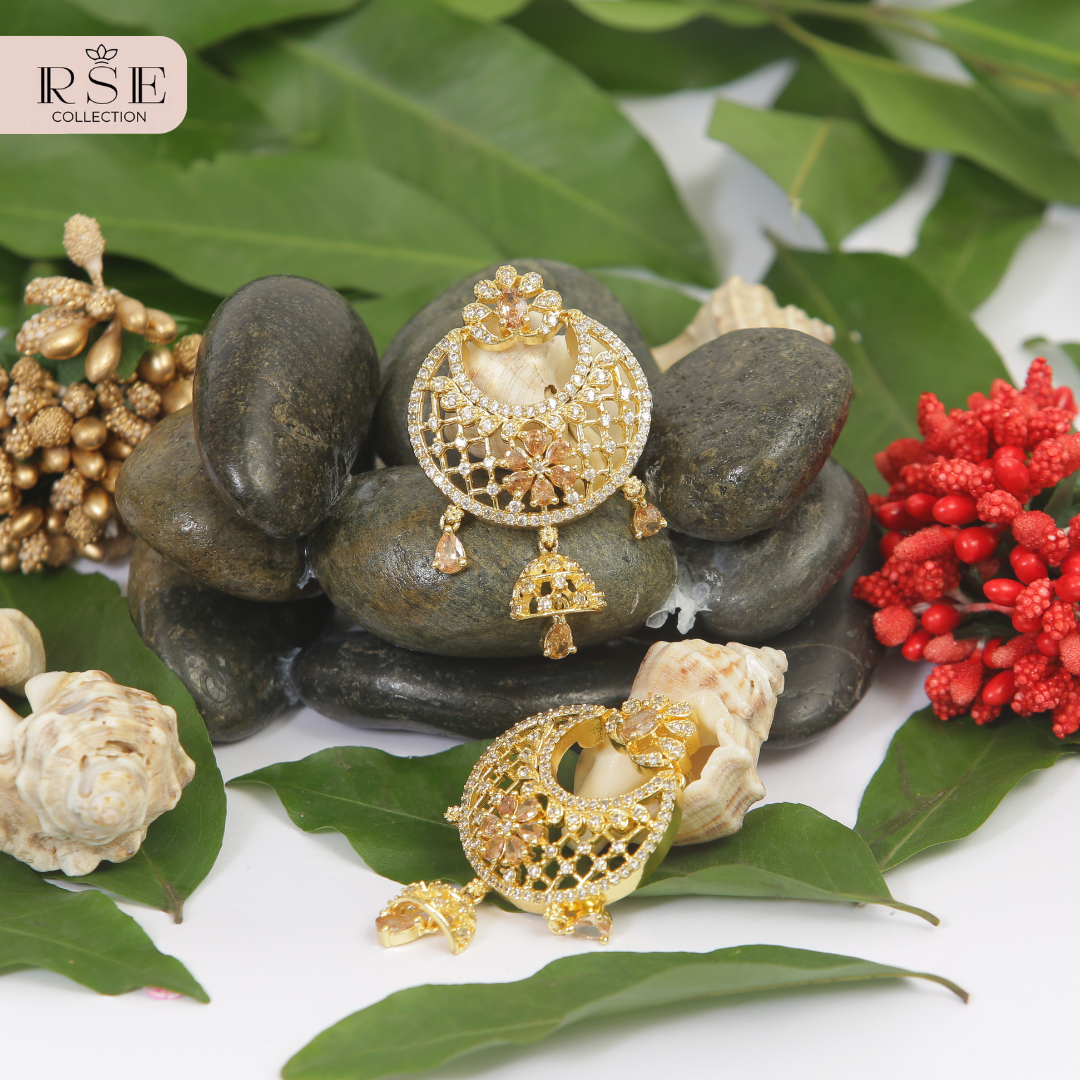 Designer Gold Plated Jhumka Earrings with Floral Motif - Image 2