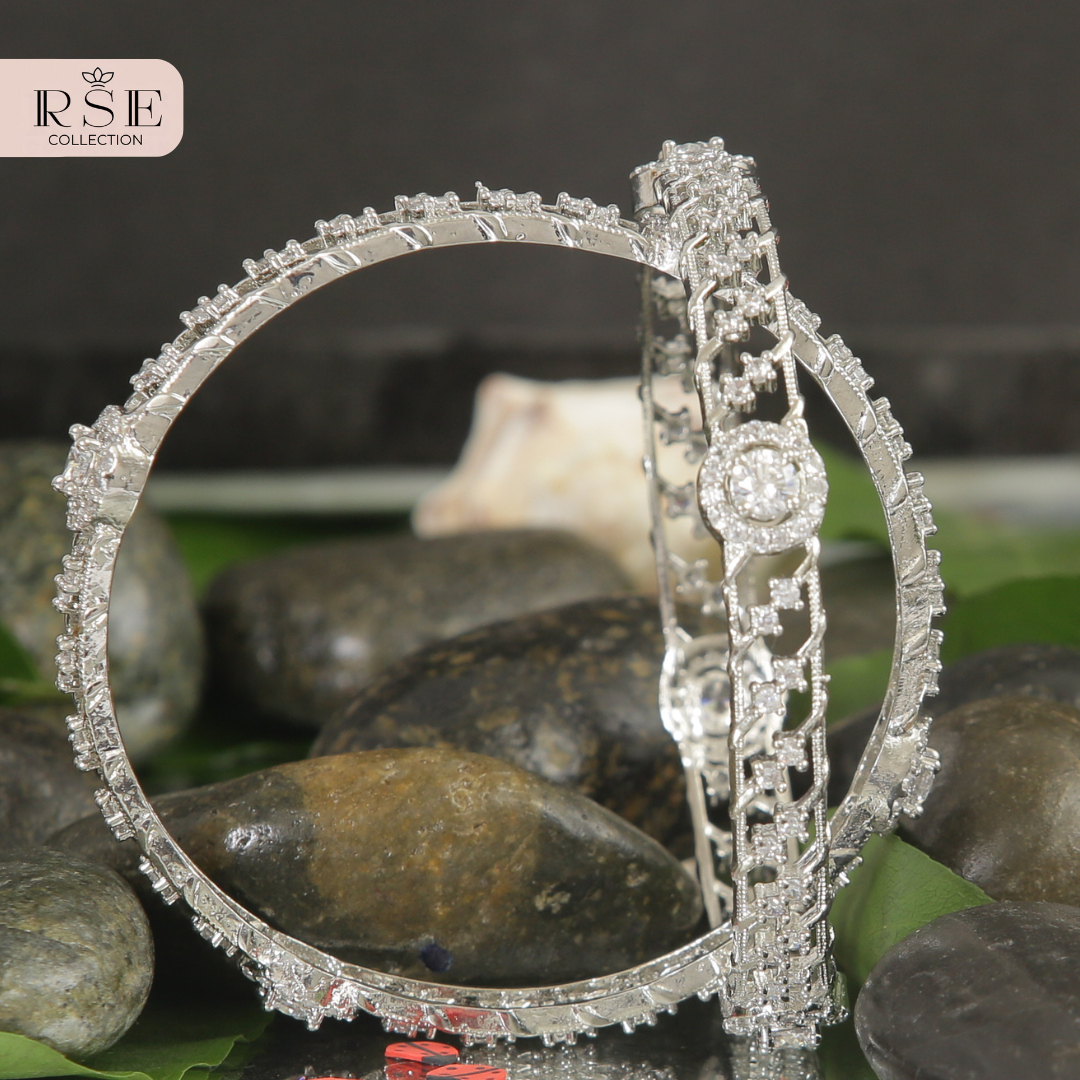 Silver Plated Bangle Set with Ball Accents