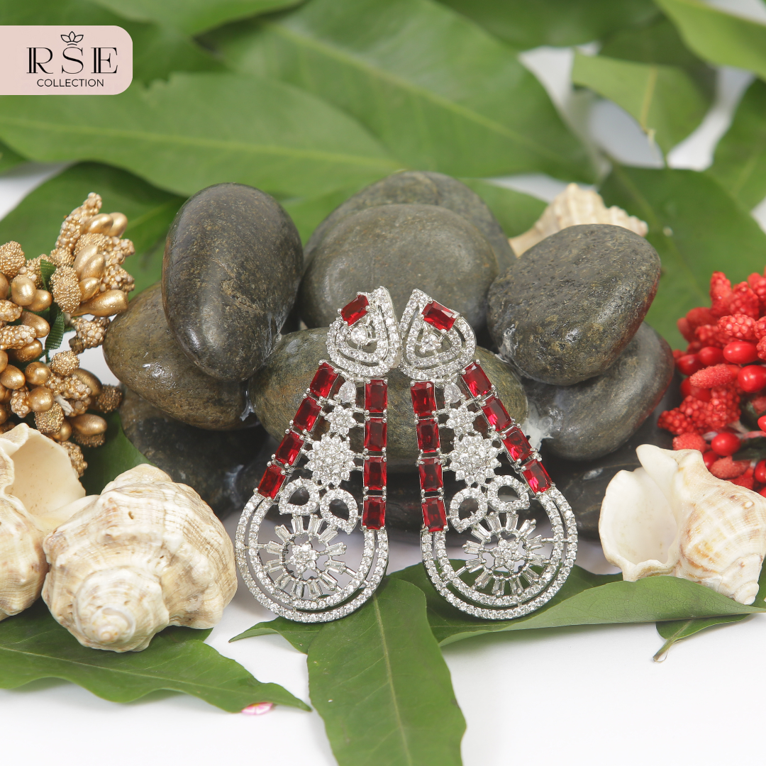 Ruby and White Diamond Drop Earrings - Image 2