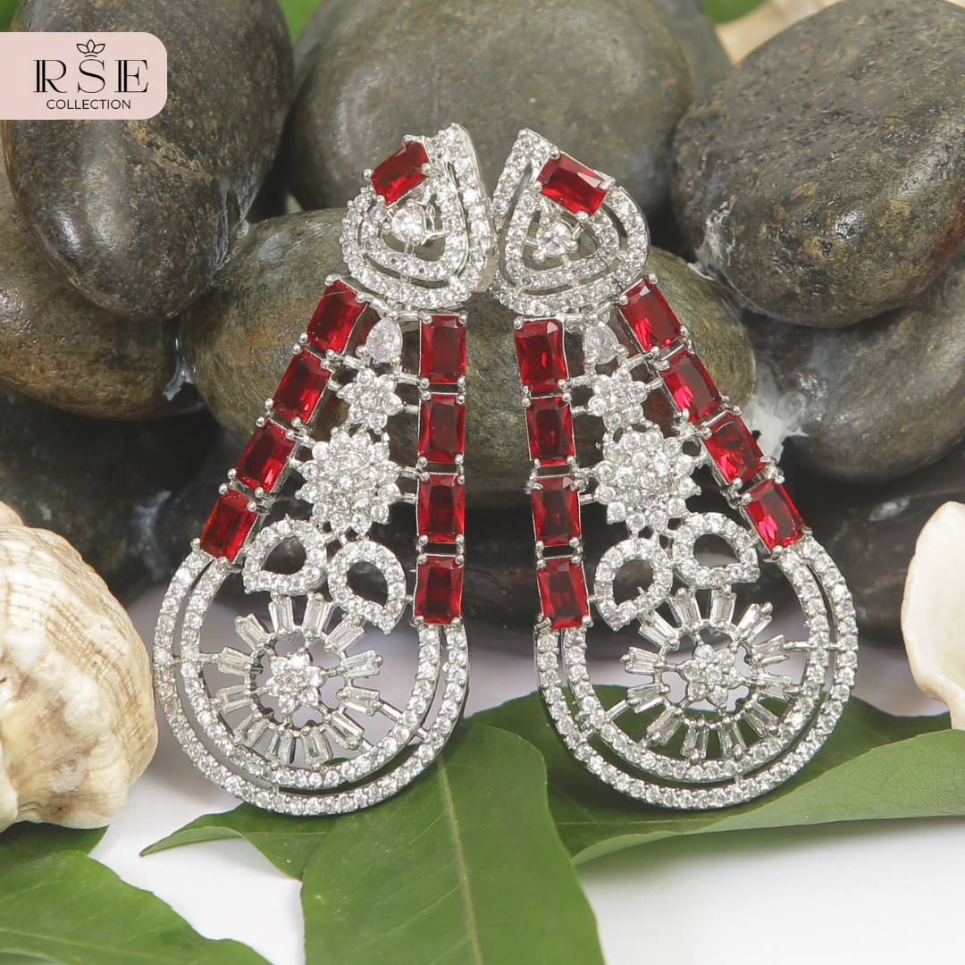 Ruby and White Diamond Drop Earrings