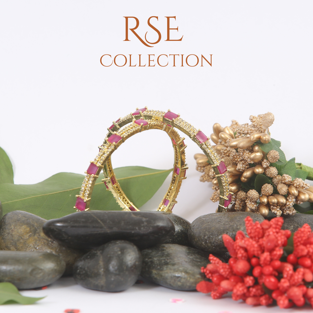 Ruby and White American Diamond Bangle Set