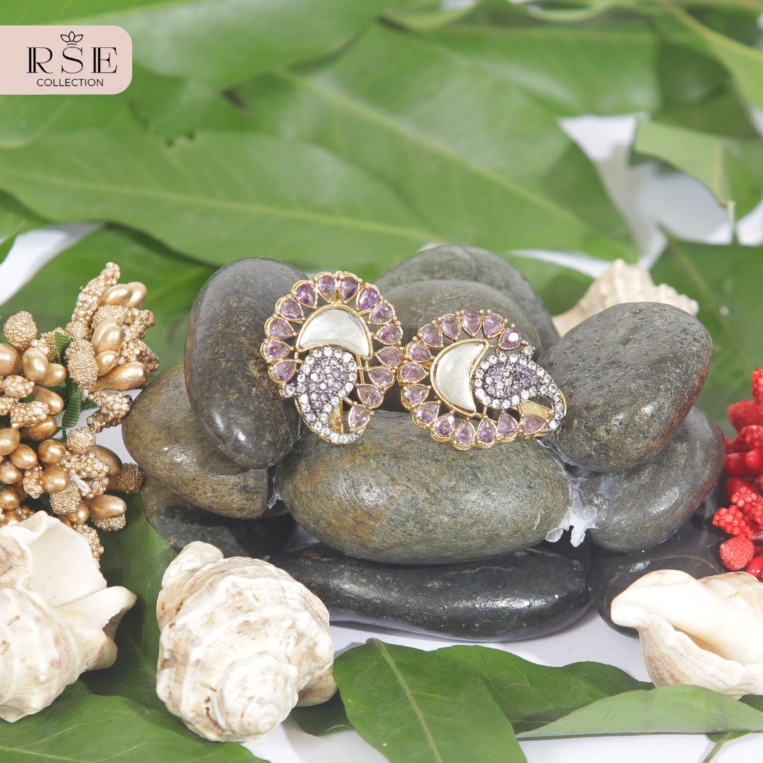 Purple Stone Stud Earrings - Image 2