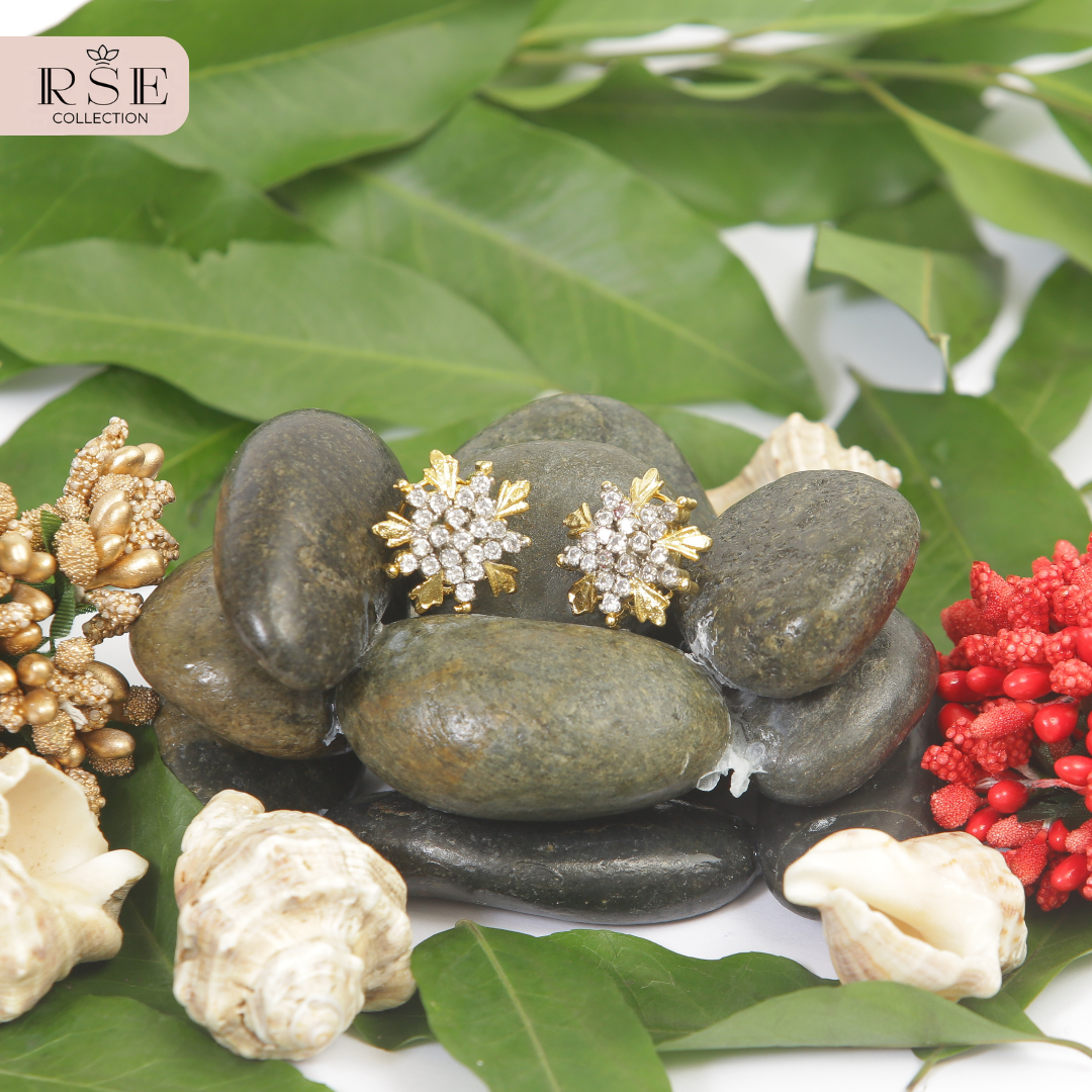 Party Wear Gold Plated Stud Earrings with Snowflake Design - Image 2