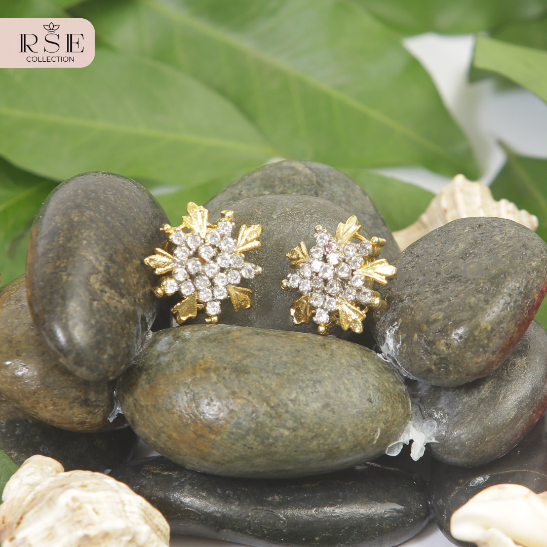 Party Wear Gold Plated Stud Earrings with Snowflake Design