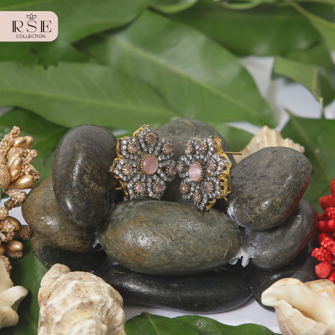 Designer Gold Plated Stud Earrings with Floral Design