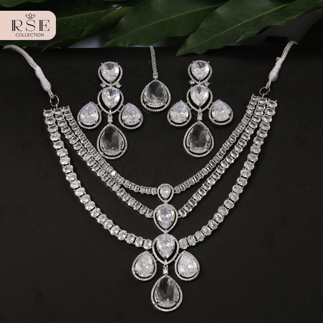 Bridal Silver Plated Layered Necklace Set