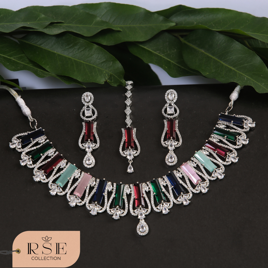 Rainbow Designer Diamond Necklace Set