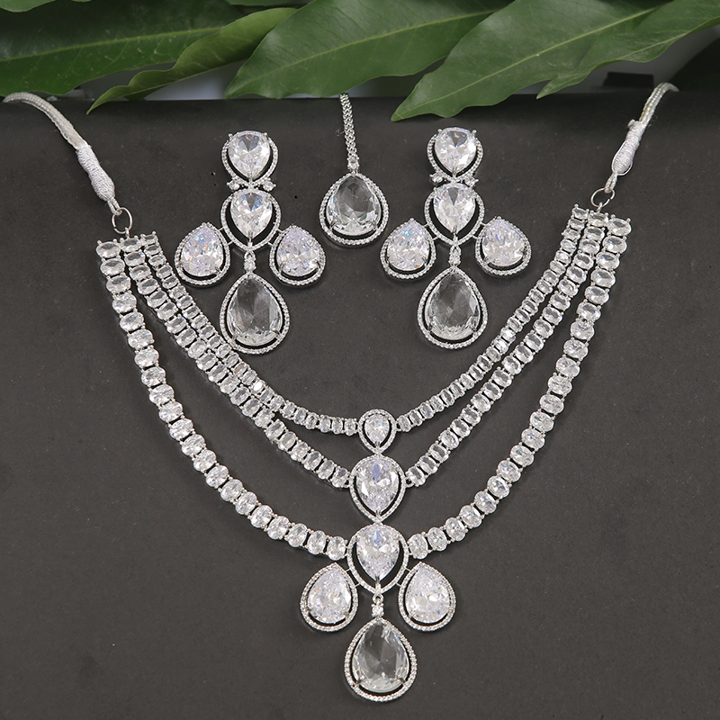 Bridal Silver Plated Layered Necklace Set