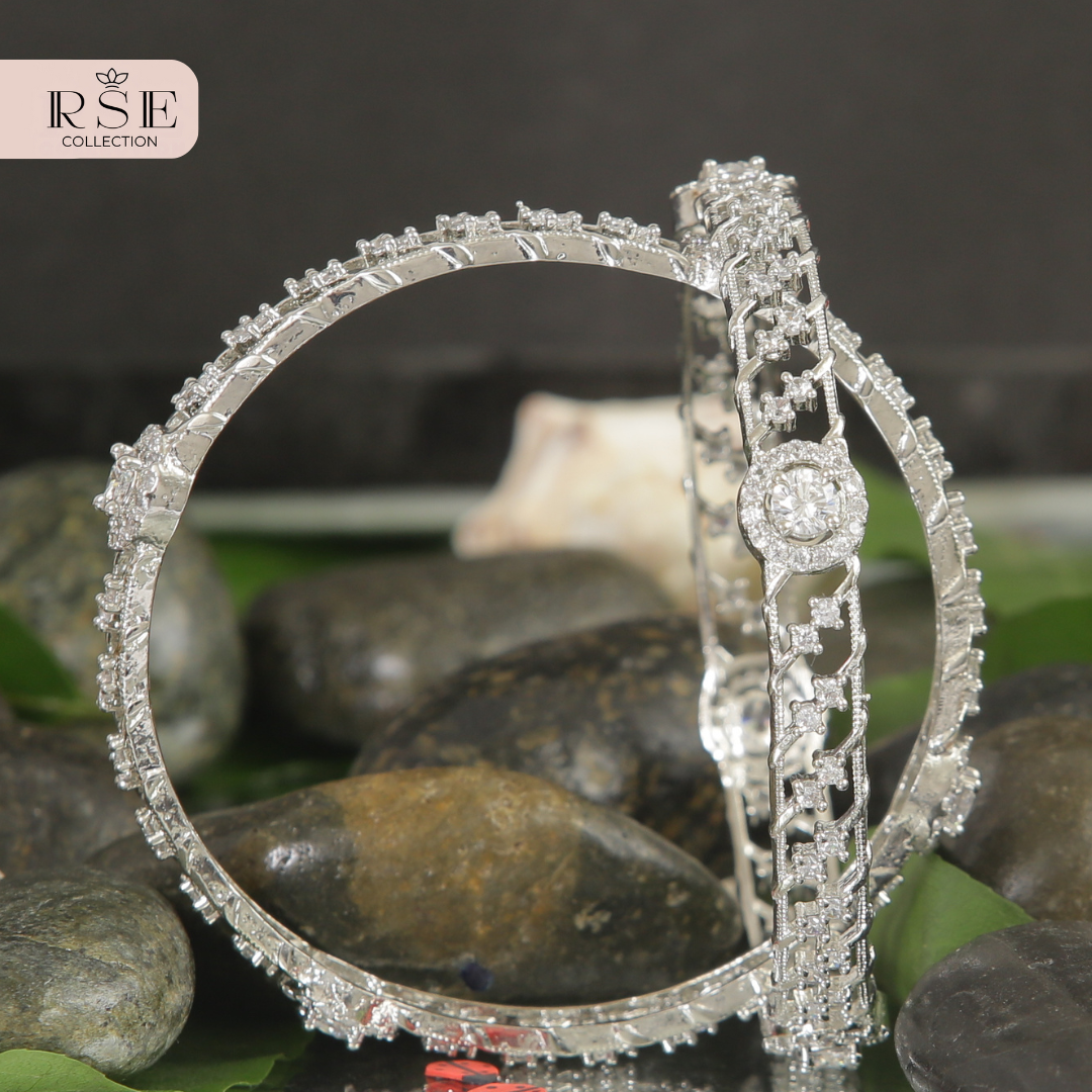 Party Wear Silver Plated Bangle Set with Intricate Design - Image 2
