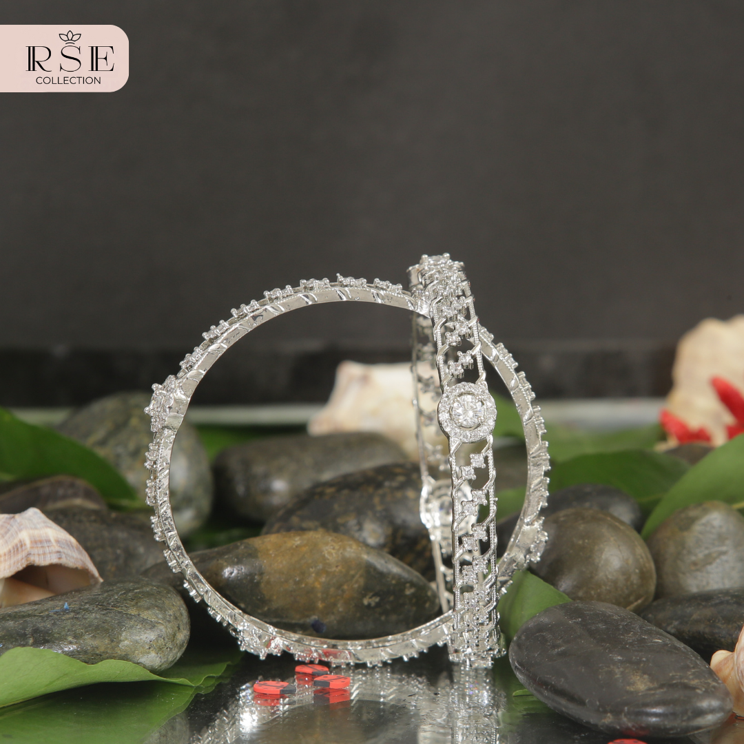 Party Wear Silver Plated Bangle Set with Intricate Design